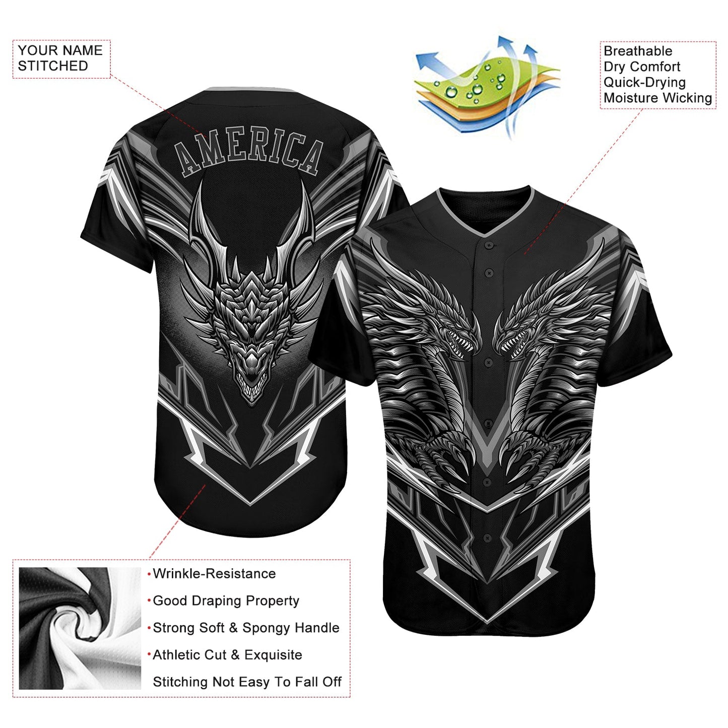 Custom Black Black-Gray 3D Monster Authentic Baseball Jersey - Sky-Custom