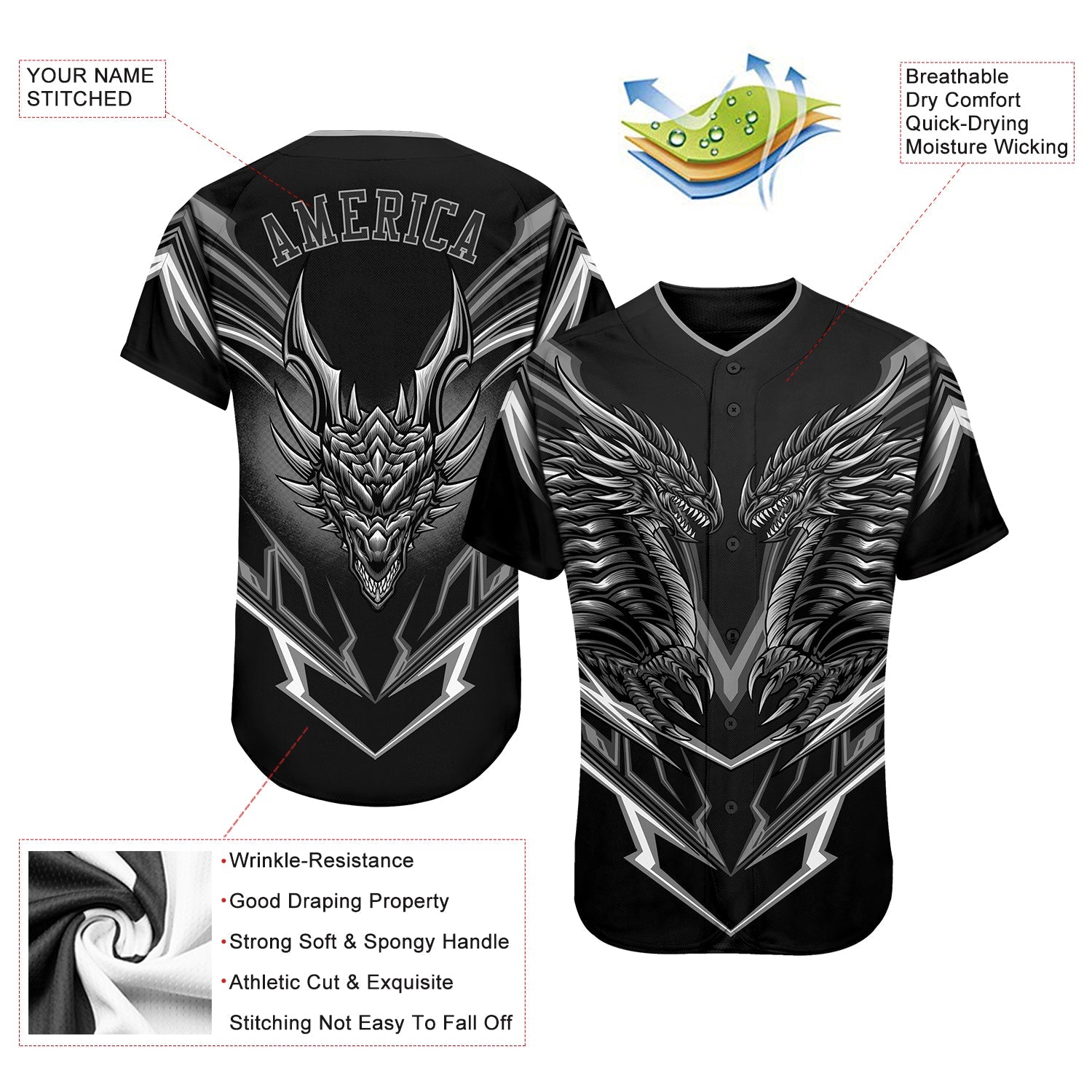 Custom Black Black-Gray 3D Monster Authentic Baseball Jersey - Sky-Custom