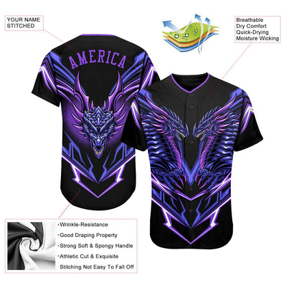 Custom Black Purple 3D Monster Authentic Baseball Jersey - Sky-Custom