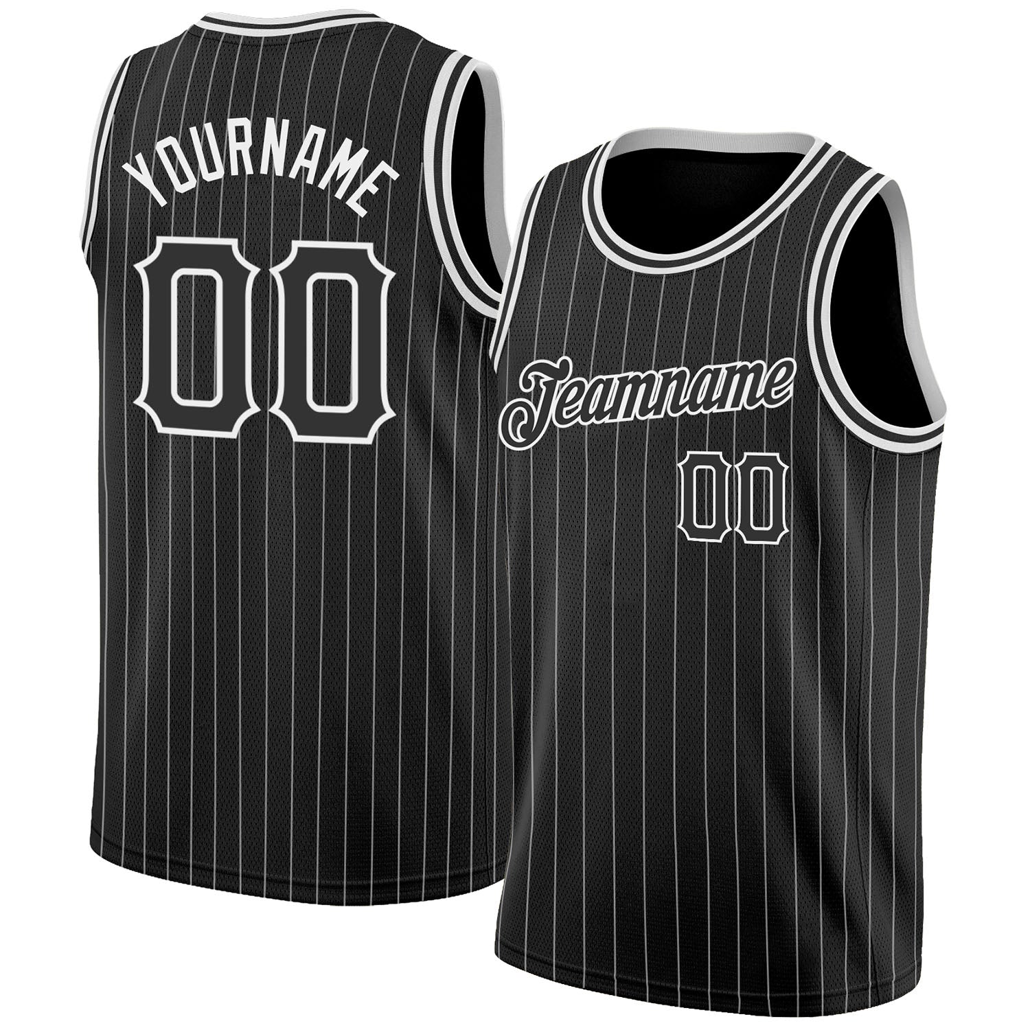 Custom Black White Pinstripe Black-White Authentic Basketball Jersey - Sky-Custom