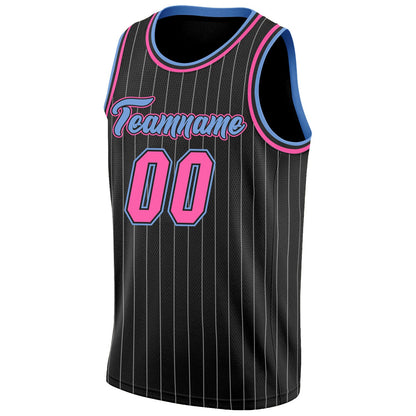 Custom Black White Pinstripe Pink-Light Blue Authentic Basketball Jersey - Sky-Custom