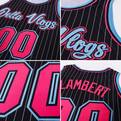 Custom Black White Pinstripe Pink-Light Blue Authentic Basketball Jersey - Sky-Custom