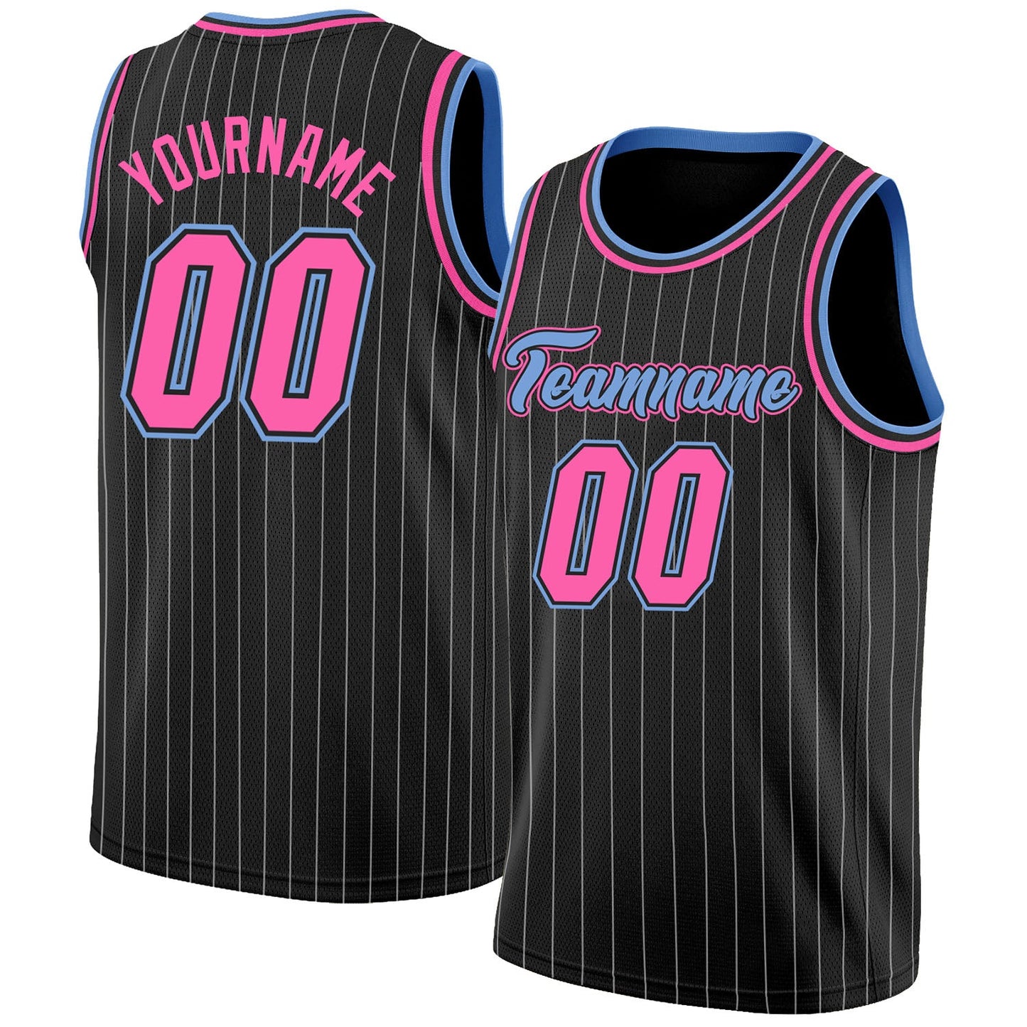 Custom Black White Pinstripe Pink-Light Blue Authentic Basketball Jersey - Sky-Custom