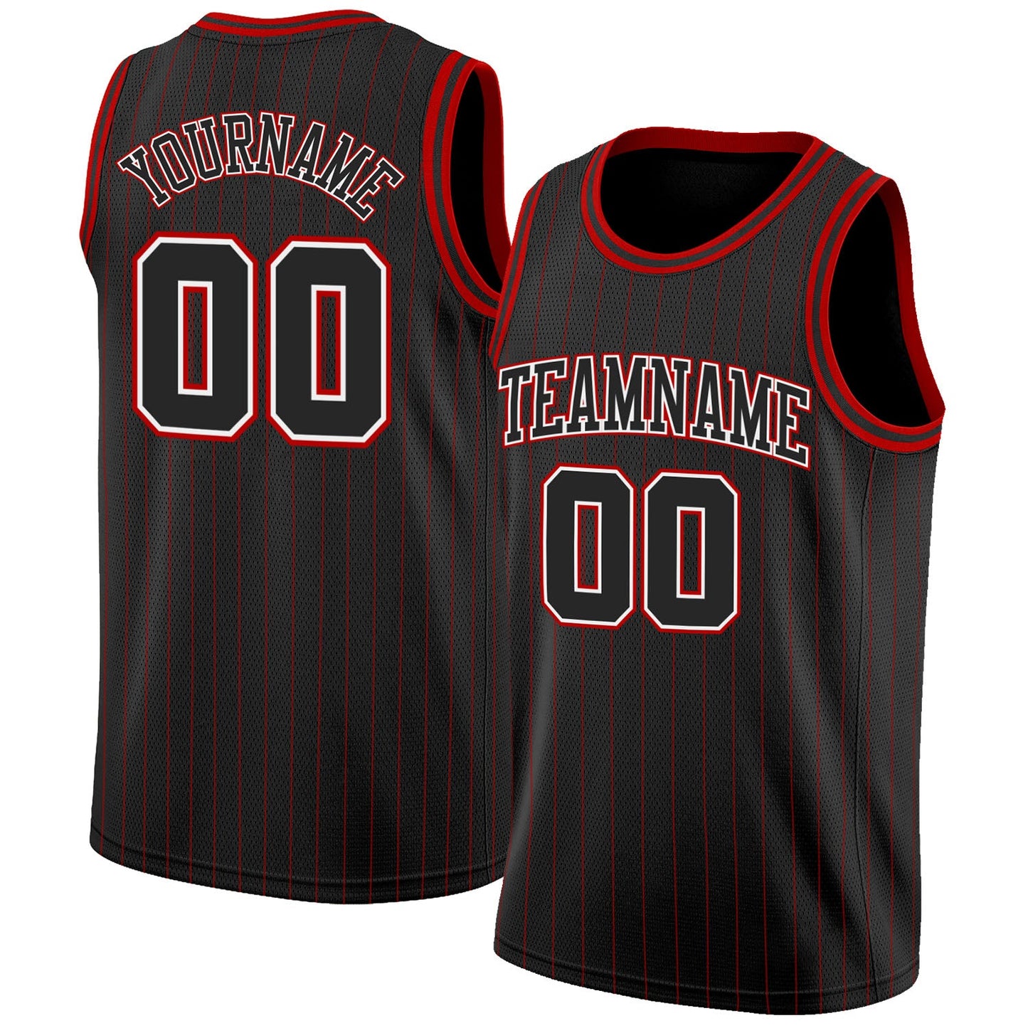 Custom Black Red Pinstripe Black-White Authentic Basketball Jersey - Sky-Custom