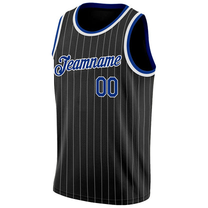 Custom Black White Pinstripe Royal-White Authentic Basketball Jersey - Sky-Custom
