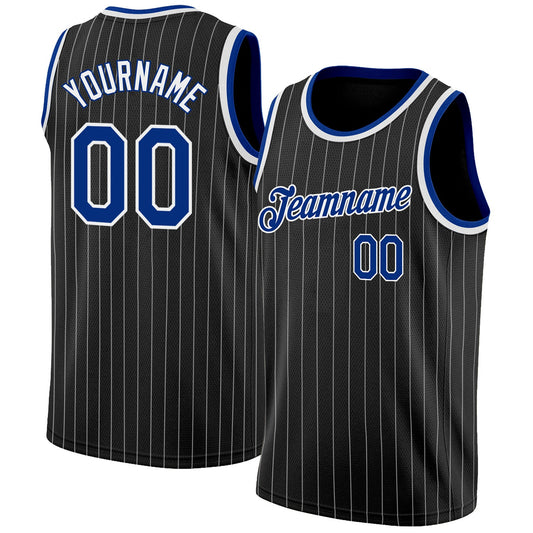 Custom Black White Pinstripe Royal-White Authentic Basketball Jersey - Sky-Custom