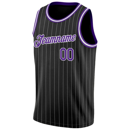 Custom Black White Pinstripe Purple-White Authentic Basketball Jersey - Sky-Custom