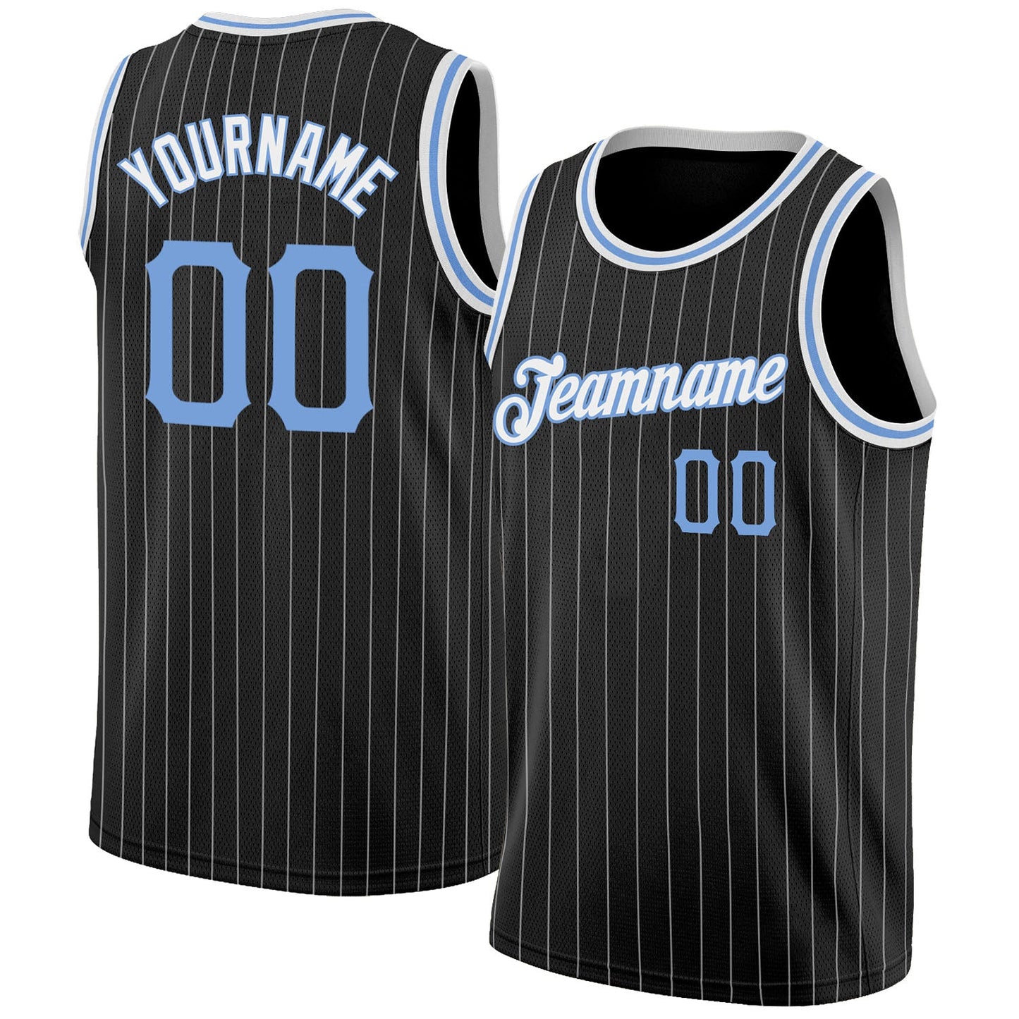 Custom Black White Pinstripe Light Blue-White Authentic Basketball Jersey - Sky-Custom