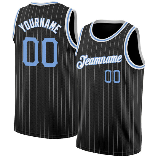 Custom Black White Pinstripe Light Blue-White Authentic Basketball Jersey - Sky-Custom