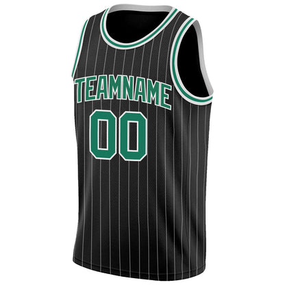 Custom Black White Pinstripe Kelly Green-White Authentic Basketball Jersey - Sky-Custom