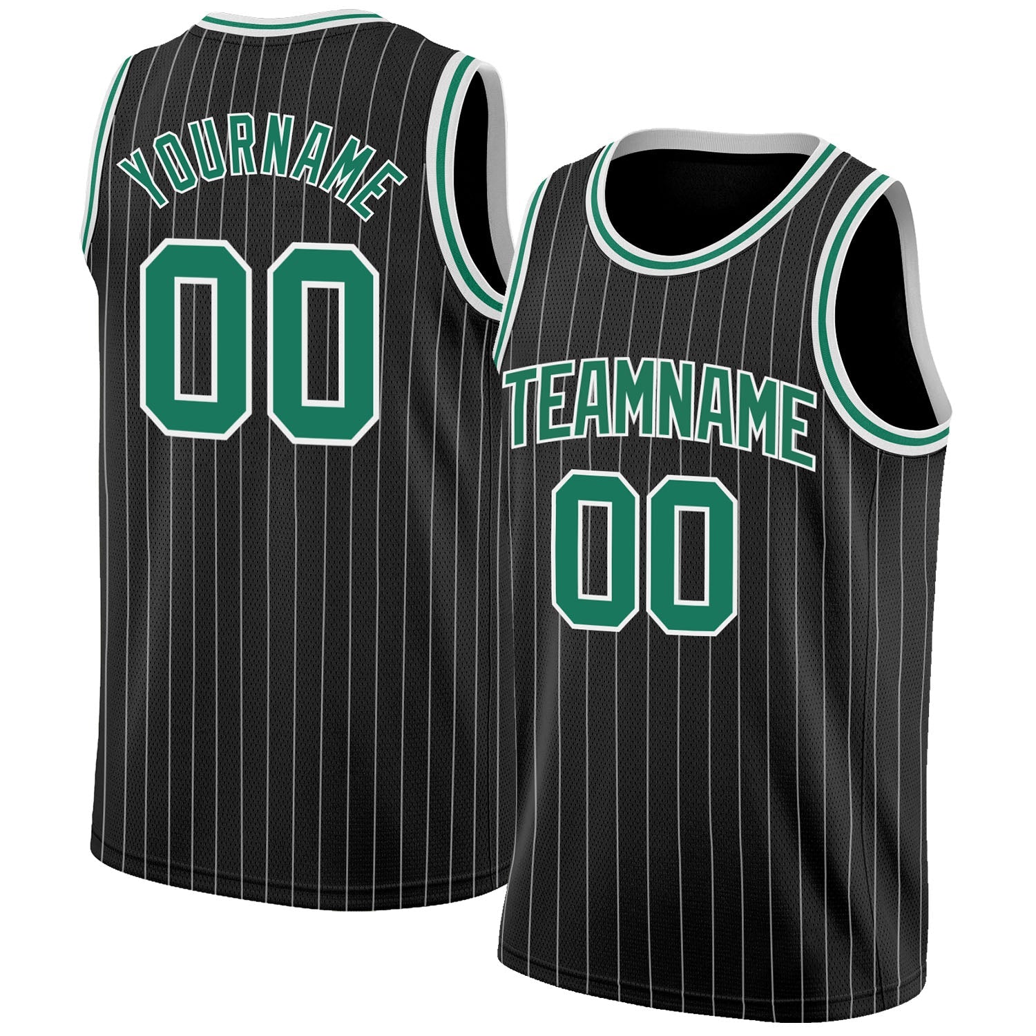 Custom Black White Pinstripe Kelly Green-White Authentic Basketball Jersey - Sky-Custom