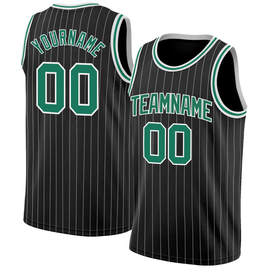 Custom Black White Pinstripe Kelly Green-White Authentic Basketball Jersey - Sky-Custom