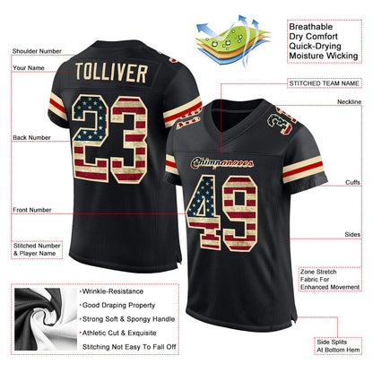 Custom Black Vintage USA Flag-Cream Mesh Authentic Football Jersey - Sky-Custom