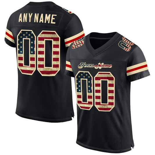 Custom Black Vintage USA Flag-Cream Mesh Authentic Football Jersey - Sky-Custom