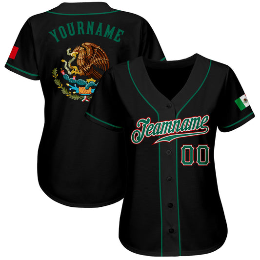 Custom Black Kelly Green-Red Authentic Mexican Flag Fashion Baseball Jersey - Sky-Custom