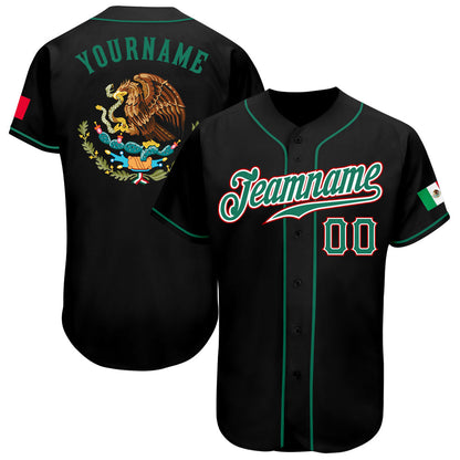 Custom Black Kelly Green-Red Authentic Mexican Flag Fashion Baseball Jersey - Sky-Custom