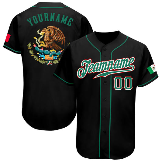 Custom Black Kelly Green-Red Authentic Mexican Flag Fashion Baseball Jersey - Sky-Custom