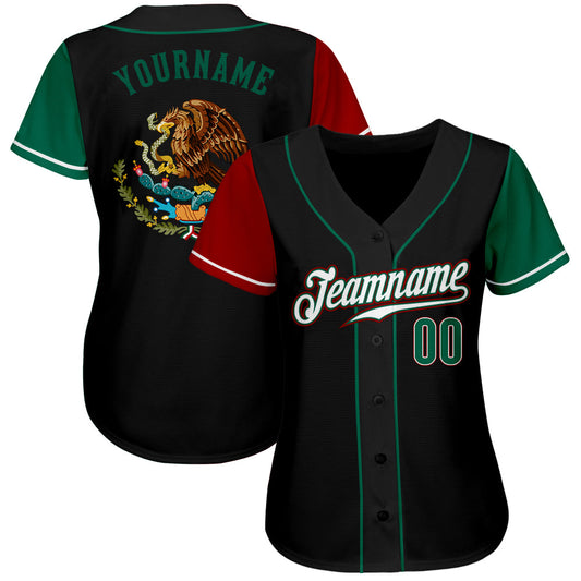 Custom Black Kelly Green-Red Authentic Mexico Two Tone Baseball Jersey - Sky-Custom