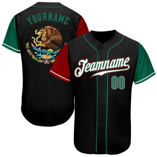 Custom Black Kelly Green-Red Authentic Mexico Two Tone Baseball Jersey - Sky-Custom