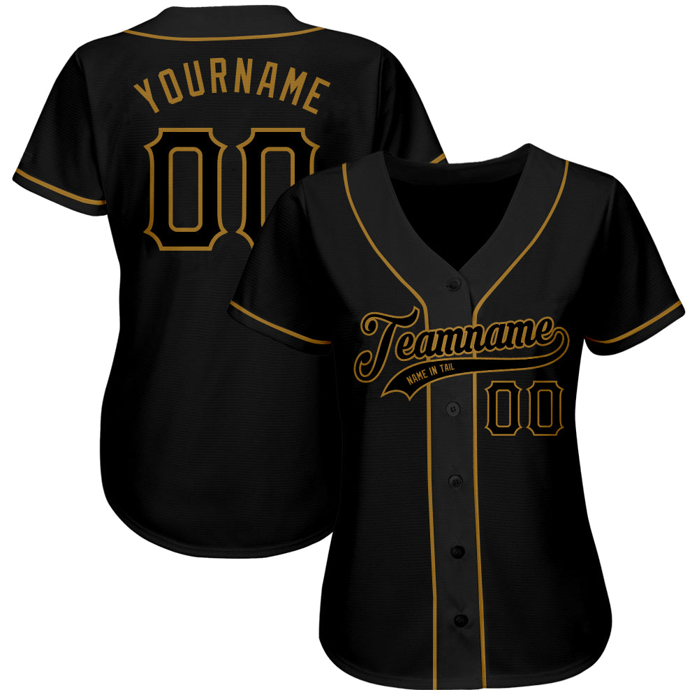 Custom Black Black-Old Gold Authentic Baseball Jersey - Sky-Custom