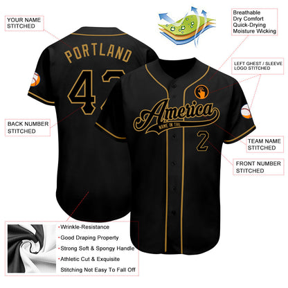 Custom Black Black-Old Gold Authentic Baseball Jersey - Sky-Custom