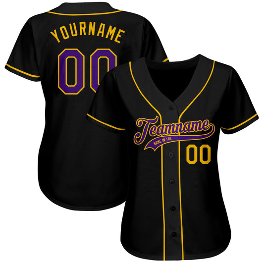 Custom Black Purple-Gold Authentic Baseball Jersey - Sky-Custom