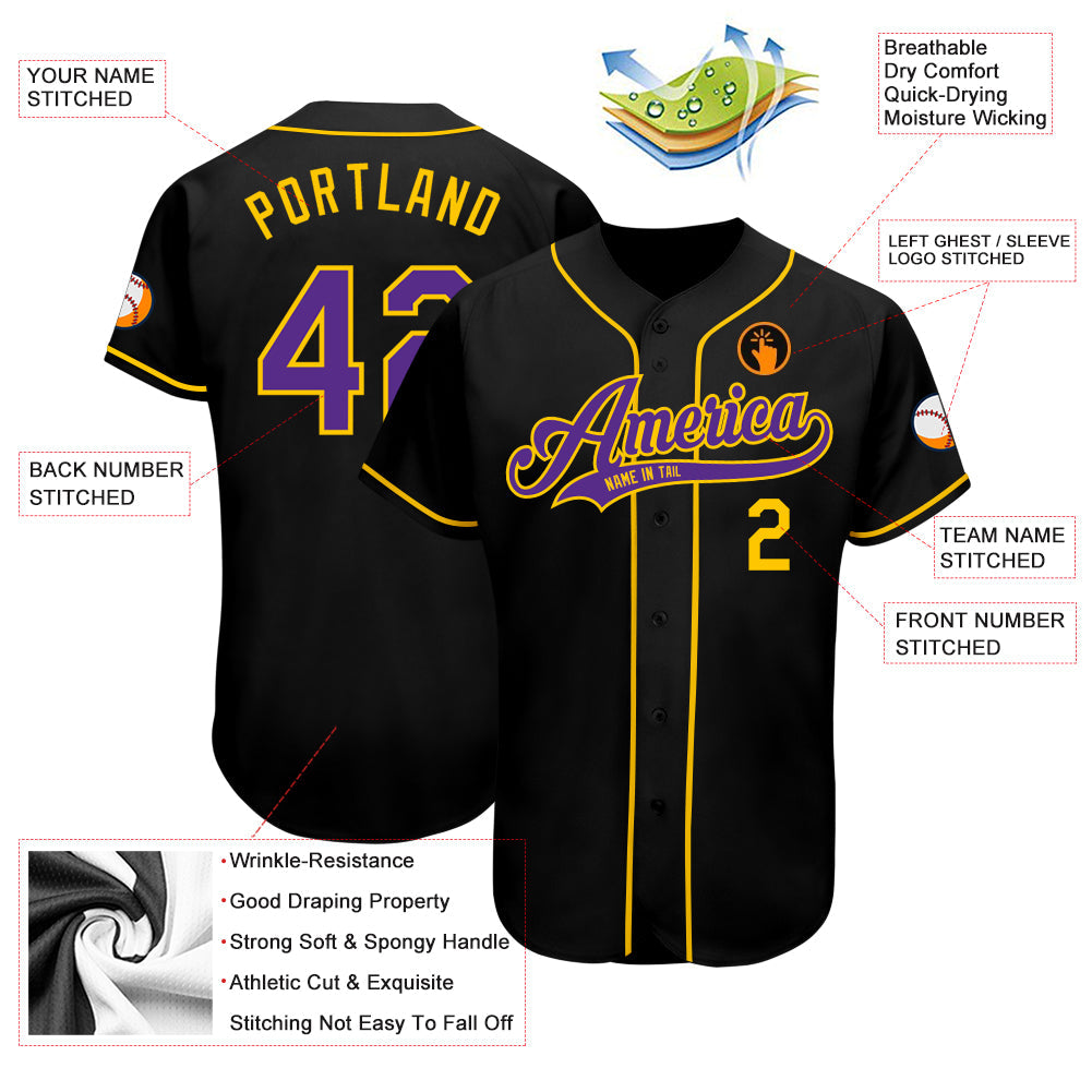 Custom Black Purple-Gold Authentic Baseball Jersey - Sky-Custom