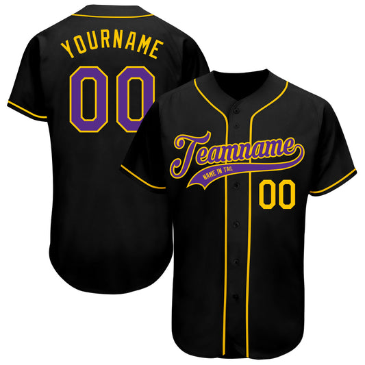 Custom Black Purple-Gold Authentic Baseball Jersey - Sky-Custom