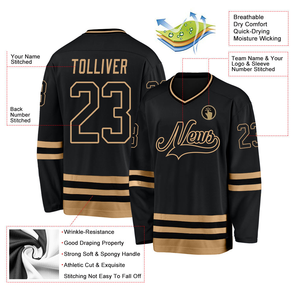 Custom Black Black-Old Gold Hockey Jersey - Sky-Custom