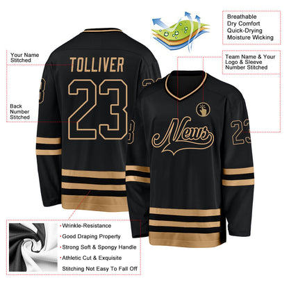 Custom Black Black-Old Gold Hockey Jersey - Sky-Custom