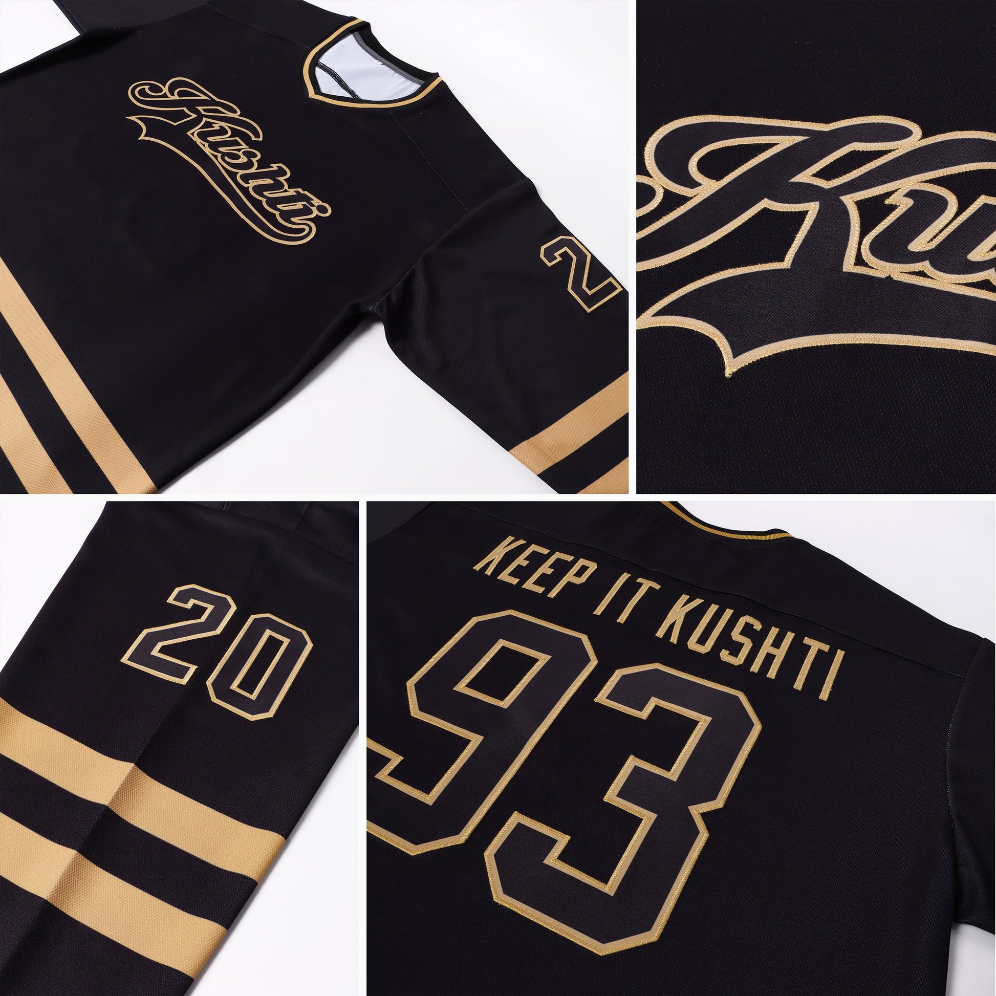 Custom Black Black-Old Gold Hockey Jersey - Sky-Custom