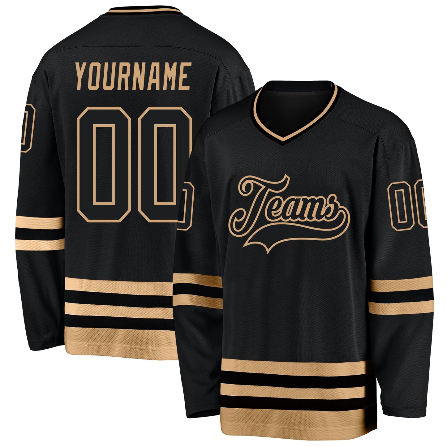 Custom Black Black-Old Gold Hockey Jersey - Sky-Custom