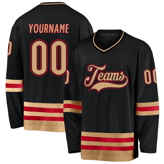 Custom Black Old Gold-Red Hockey Jersey - Sky-Custom