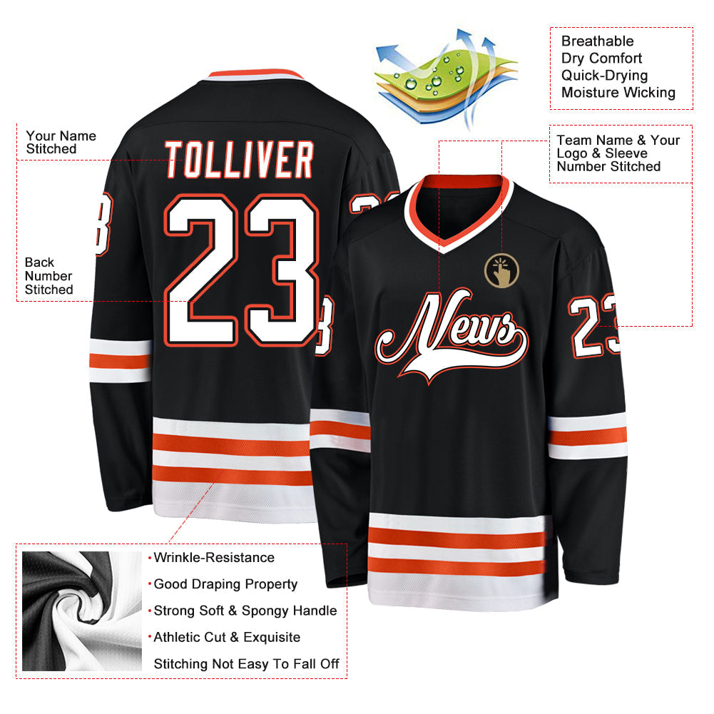 Custom Black White-Orange Hockey Jersey - Sky-Custom