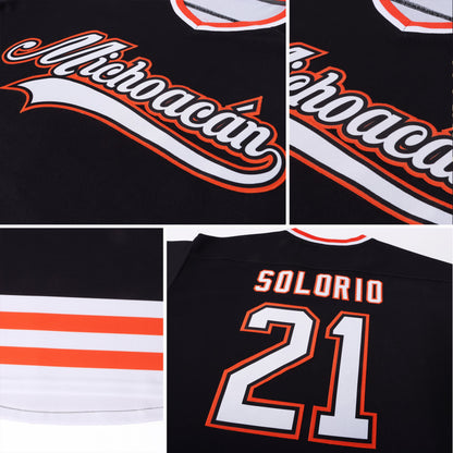 Custom Black White-Orange Hockey Jersey - Sky-Custom