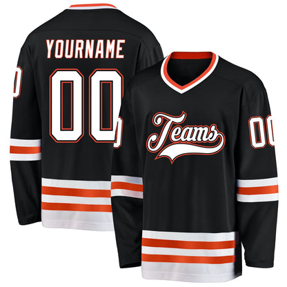 Custom Black White-Orange Hockey Jersey - Sky-Custom