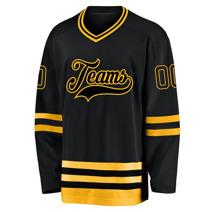 Custom Black Black-Gold Hockey Jersey - Sky-Custom
