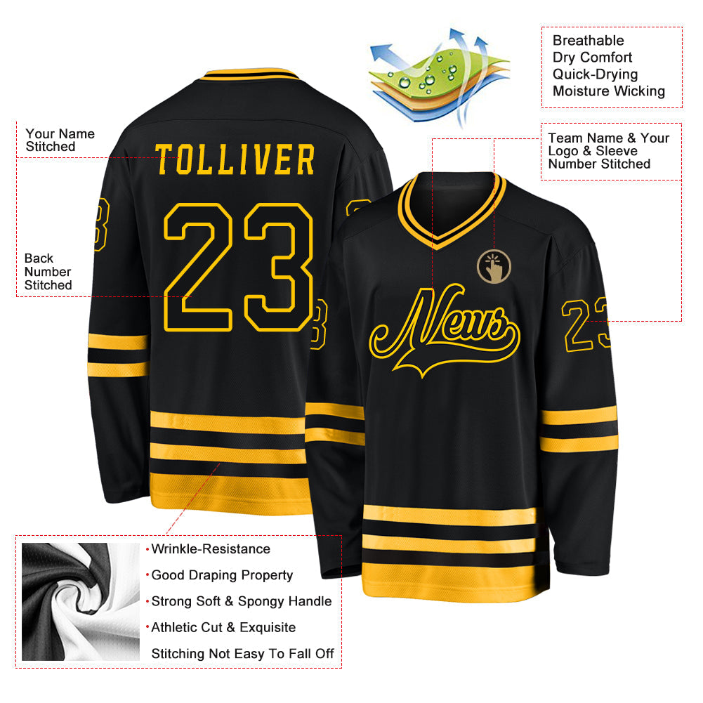 Custom Black Black-Gold Hockey Jersey - Sky-Custom