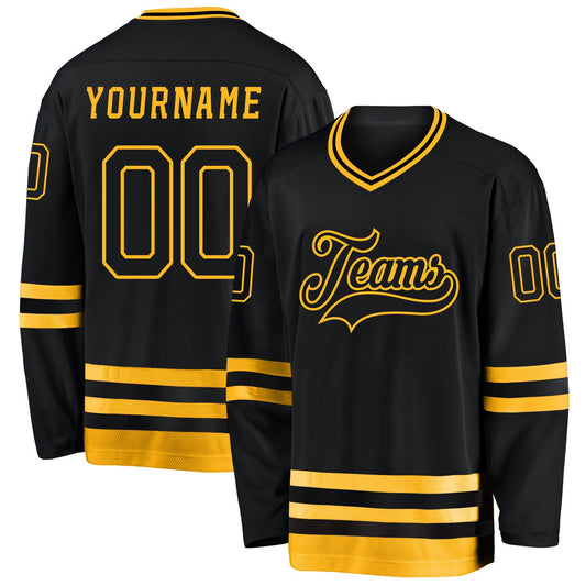 Custom Black Black-Gold Hockey Jersey - Sky-Custom