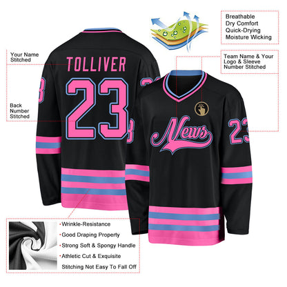 Custom Black Pink-Light Blue Hockey Jersey - Sky-Custom