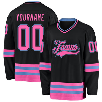 Custom Black Pink-Light Blue Hockey Jersey - Sky-Custom
