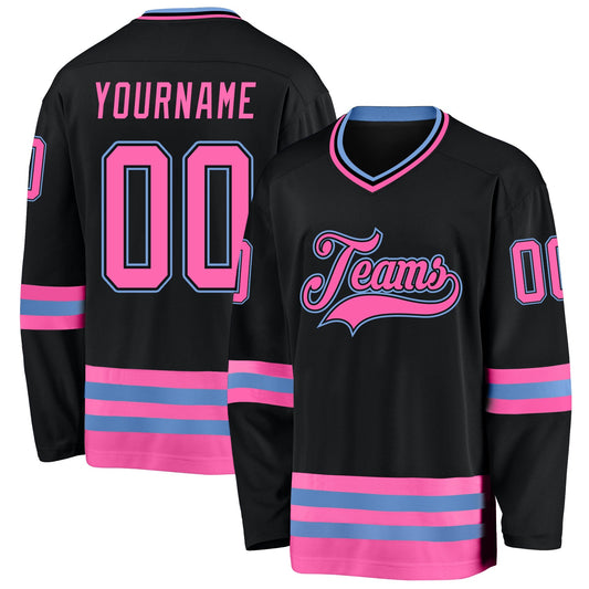 Custom Black Pink-Light Blue Hockey Jersey - Sky-Custom