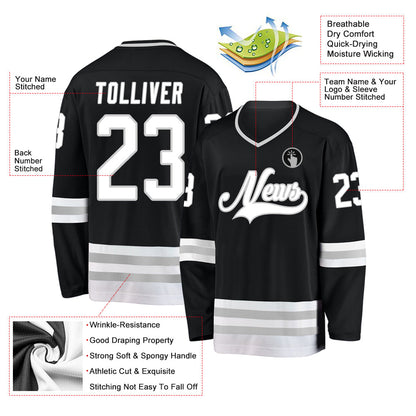 Custom Black White-Gray Hockey Jersey - Sky-Custom