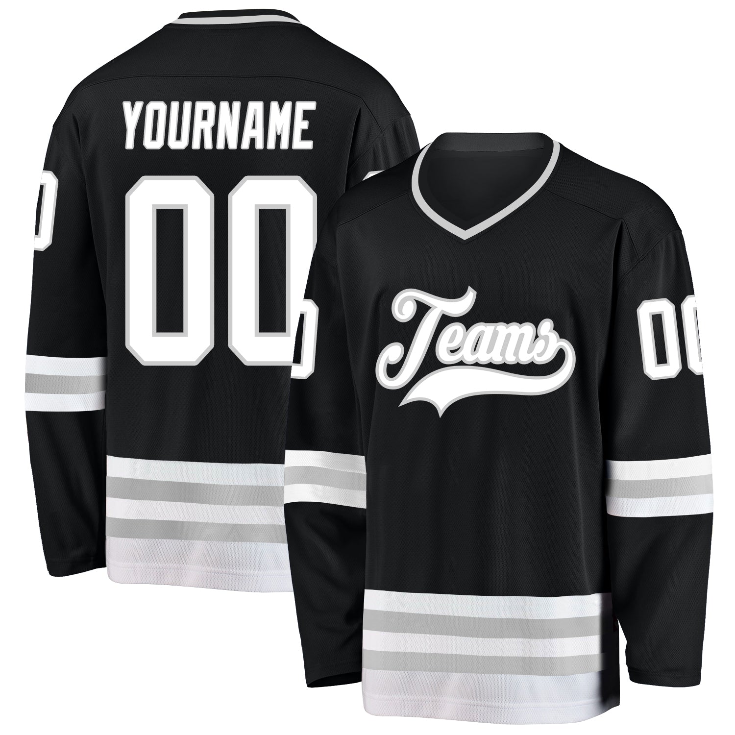 Custom Black White-Gray Hockey Jersey - Sky-Custom