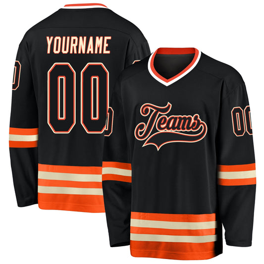 Custom Black Black-Orange Hockey Jersey - Sky-Custom
