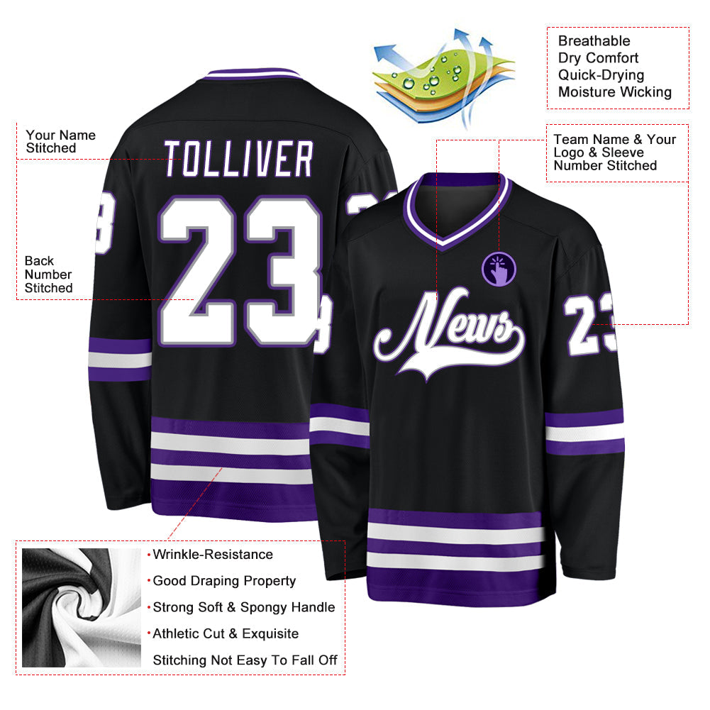 Custom Black White-Purple Hockey Jersey - Sky-Custom
