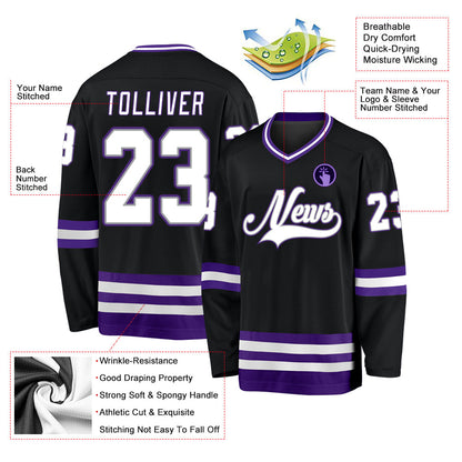 Custom Black White-Purple Hockey Jersey - Sky-Custom