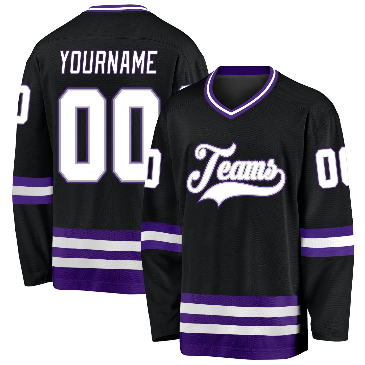 Custom Black White-Purple Hockey Jersey - Sky-Custom