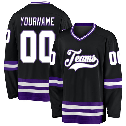 Custom Black White-Purple Hockey Jersey - Sky-Custom