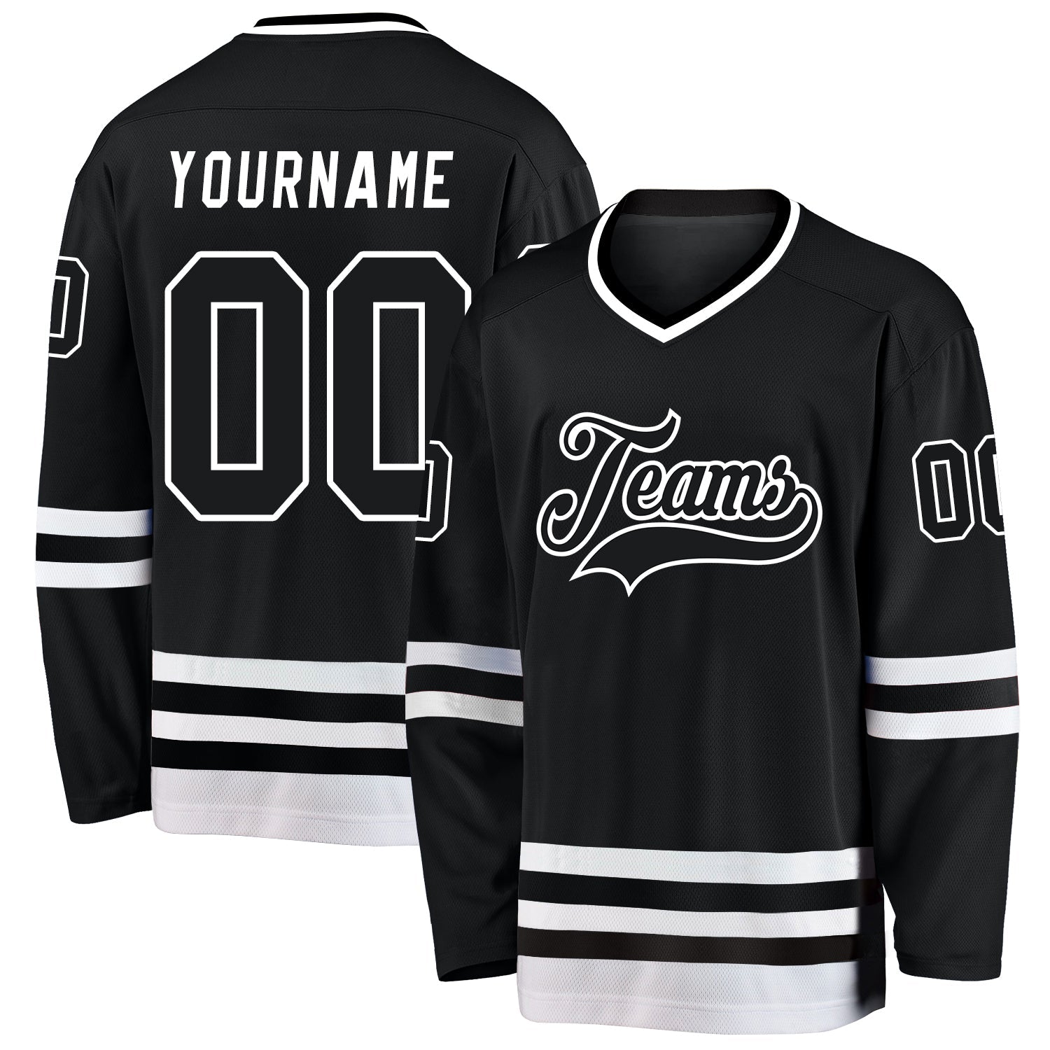 Custom Black Black-White Hockey Jersey - Sky-Custom